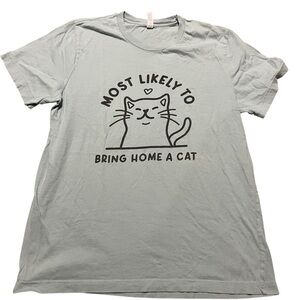 Most Likely Bring Home Cat-Themed Graphic T-Shirt Size Large blue gray